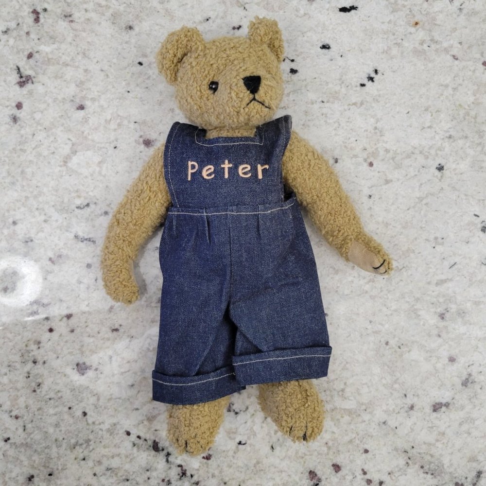Personalized Peter teddy bear in overalls